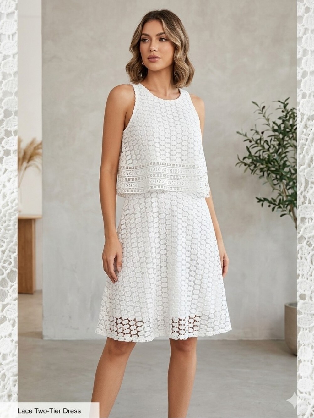 Neiman Marcus Crochet White Sleeveless Dress Sz Small